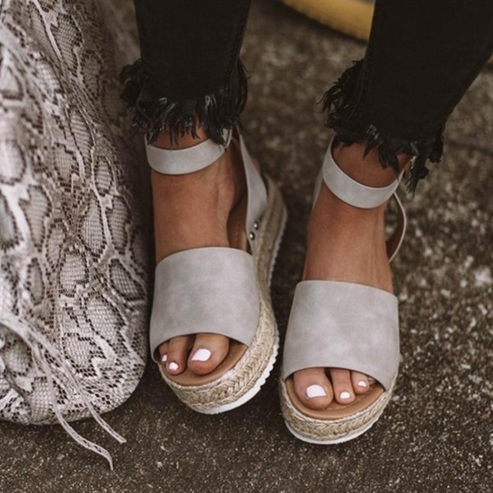 NEW Grey Platform Espadrille Sandals